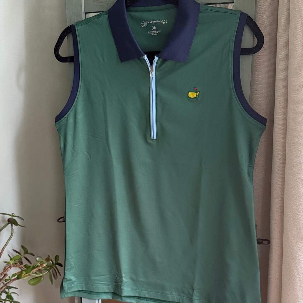 Master Magnolia Lane Green Golf Polo with Navy Collar